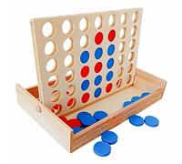 APOMOONS Puissance 4 Jeux en Bois, 4 in a Row Jeu de stratégie classique, 4 de la même couleur à la suite, Version de voyage dans une boîte, Jeu de société adulte et enfants familiaux cadeaux