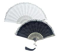 APOMOONS Vintage Eventail Dentelle, 2 Pièces éventail Pliant, Evantaille avec Foil Stamped Fan Bones avec Pendentif Glands pour Prom Party Mariage (Noir, Blanc)