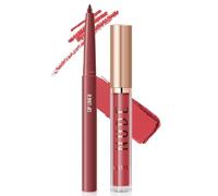 Apooliy 2Pcs Set de rouge à lèvres liquide mat et crayon à lèvres,Gloss en crème imperméable à l'eau，Crayon crayon à lèvres très pigmenté, brun nude，Longue durée