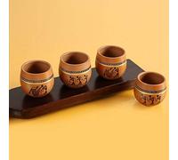 Aport Presents New-Old World Charms 'Warli Chai Kulhads Peint À La Main en Terre Cuite (Ensemble De 4) - Tasses De Thé Kullad Ensembles De Poterie Argile Kulhad Set #Aport-119