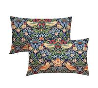 aportt Chinoiserie Lot de 2 housses de coussin lombaire en pimpernel bleu sauge, 30,5 x 50,8 cm, motif fraise, floral, oiseau coloré, art vintage, décoration d'intérieur moderne pour canapé, terrasse,