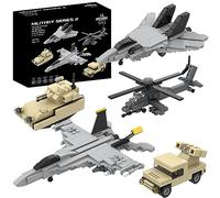 Apostrophe Games 5 Ensembles de Blocs de Construction Militaires (728 Pièces) F/A-18 Hornet, Avion de Chasse F-14 Tomcat, Hélicoptère Apache AH-64, Char M2 Bradley et Humvee Avenger