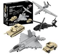 Apostrophe Games 5 Militaire Ensemble de Blocs de Construction (665 Pièces) F-22 Raptor, M1 Abrams réservoir, Hélicoptère Black Hawk, Moissonneur UAV et Camion Militaire Humvee