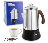 APOXCON inox Percolateur café électrique, verre résistant, bouton infusion transparent, marche/arrêt, maintien chaud, sans fil, 6 tasses, pour maison/hôtel