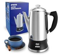 APOXCON Percolateur électrique 12 tasses - Acier inoxydable, bouton en verre et fonction maintien au chaud. Base amovible sans fil