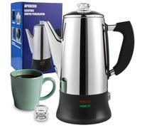APOXCON Percolateur électrique 12 tasses - Certifié CE, classique avec système d'infusion rapide, bouton en verre résistant à la chaleur et fonction de service sans fil