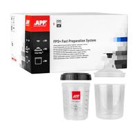 APP FPS+ Kit 200 ML - 50 gobelet Plastique avec Couvercle Filtre 125 µm avec 1 Godet Rigide gradué avec Bague de Serrage | Système de gobelet avec Couvercle pour Pistolet Peinture carrosserie