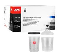 APP FPS+ Kit 400 ML - 50 gobelet Plastique avec Couvercle Filtre 125 µm avec 1 Godet Rigide gradué avec Bague de Serrage | Système de gobelet avec Couvercle pour Pistolet Peinture carrosserie