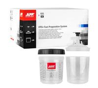 APP FPS+ Kit 650 ML - 50 gobelet Plastique avec Couvercle Filtre 80 µm avec 1 Godet Rigide gradué avec Bague de Serrage | Système de gobelet avec Couvercle pour Pistolet Peinture carrosserie