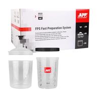 APP FPS Kit 850 ML - 50 gobelet Plastique avec Couvercle Filtre 125 µm avec 1 Godet Rigide gradué avec Bague de Serrage | Système de gobelet avec Couvercle pour Pistolet Peinture carrosserie