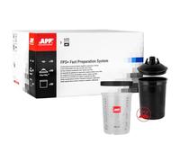 APP FPS+ UV Kit gobelets jetables Plastique Noirs 400 ML avec Filtre 190 µm avec Godet Rigide gradué | 50 gobelet Plastique avec Couvercle, 20 Bouchons | Systeme pour Pistolet Peinture carroserie