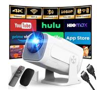 [App intégrée] 2026 Upgraded Vidéoprojecteur 1920 * 1080P FHD 4K Mini Projecteur Portable Dual Contrôle avec Souris Android TV WiFi 6 BT5.2 180° Rotation Compatible avec HDMI/TV Stick/USB, Blanc