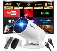[App intégrée] Vidéoprojecteur 2025 Rétroprojecteur Portable Mini Projecteur Dual Contrôle avec Souris Android TV WiFi 6 BT5.2 180° Rotation HDMI/TV Stick/USB/PS5, avec HDMI et Souris