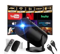 [App intégrée] Vidéoprojecteur 2025 Rétroprojecteur Portable Mini Projecteur Dual Contrôle avec Souris Android TV WiFi 6 BT5.2 180° Rotation HDMI/TV Stick/USB/PS5, avec HDMI et Souris, Noir