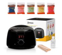 Appareil à cire Bolusso | Kit d'épilation | Chauffe-cire inclus | 5 types de fèves de cire (500g) | 50 bâtonnets de cire | Température réglable 30-120°C