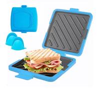 Appareil à croque-monsieur en silicone pour micro-ondes, appareil à sandwich sans fil, anti-adhésif, pour la maison, les voyages, le camping, le bureau, la chambre, le camping-car (bleu)