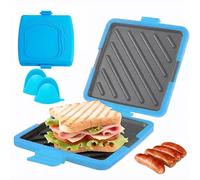 Appareil à croque-monsieur pour micro-ondes, grille-pain, batterie de cuisine sans fil en silicone, chauffage rapide, plaques antiadhésives, sans électricité, avec gant chauffant(Blue)
