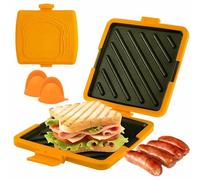 Appareil à croque-monsieur pour micro-ondes, grille-pain, batterie de cuisine sans fil en silicone, chauffage rapide, plaques antiadhésives, sans électricité, avec gant chauffant(Orange)
