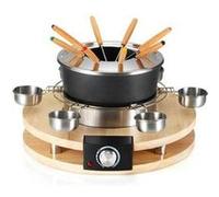 Kitchen Chef Appareil à fondue 8 personnes 1300W Caquelon anti-adhésif Support bois véritable