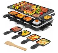 Appareil A Raclette, Appareil Raclette 8 Personnes, Avec 1 Grille À Raclette Réversible Antiadhésive Et 8 Mini Poêlons À Raclette E