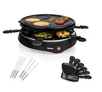 Appareil à raclette et grill avec surface à crêpes intégrée, convient pour 6 personnes, avec fourchettes Teppan, convient pour le camping 800 W