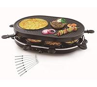 Appareil à raclette et grill avec surface à crêpes intégrée, convient pour 8 personnes, avec 8 fourchettes Teppan, puissance 1200 W