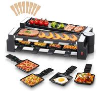 Appareil a Raclette FOHERE, Rotative Appareil Raclette 8 Personnes avec Plaque de Cuisson Antiadhésive et 8 Plaques à Fromage, 1400 W, Acier Inoxydable Mat, Idéal pour la Maison et Les Fêtes