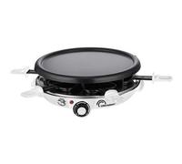 LITTLE BALANCE 8748 Cheese & Crêpes Meuuuh...!, Raclette Grill Crêpière, 3 en 1, 6 spatules bois, Sans PFAS, 6 personnes, 1200 W, Blanc
