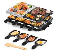 Appareil a Raclette Multifonction 3-en-1: Raclette, Pierre de Cuisson, Gril Réversible, Appareil Raclette 8 Personnes 8 Poêlons Antiadhésifs lavables, 1300W, Thermostat réglable