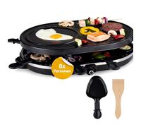 Appareil à raclette ovale pour 8 personnes - Avec plaque de cuisson et fonction crêpes - Barbecue de table avec poêlons et grattoir