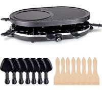 Appareil à raclette ovale pour 8 personnes - Avec plaque de cuisson et fonction crêpes - Barbecue de table avec poêlons et grattoir