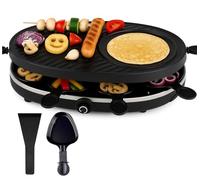 Appareil à raclette pour 8 personnes - Avec plaque de cuisson et fonction plaque de pierre - Barbecue de table avec poêlons et grattoir (rond)
