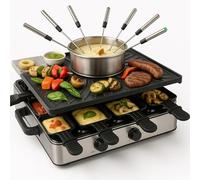 Appareil à raclette pour 8 personnes - Avec plaque de cuisson et fonction plaque de pierre - Barbecue de table avec poêlons et grattoir (fondue)