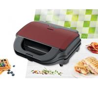 Appareil à sandwich Heinner SM-2H900BKS, 900 W, plaques XL, 2 plaques antiadhésives amovibles : Gaufre, Gril, Noir/Rouge