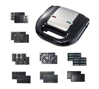 Appareil à sandwichs électrique 8 en 1, crêpière, machine à petit déjeuner avec 8 plaques anti-adhésives amovibles, pour gaufres, beignets, noir