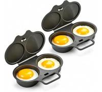Appareil À Œufs Pochés À Micro Ondes À Double Cavité | Couvercle et poignée à chaleur rapide, ustensile de cuisine noir for 2 omelettes(Black,2 Pcs)