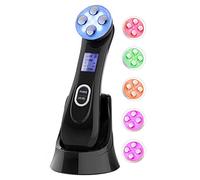 Appareil à Ultrason Visage, USB sans fil charge par induction LED Light Therapy RF EMS Anti-âge haute fréquence Facial Lifting Machine, 5 en 1 Peau Serrant 6 Modes Rides Remover Massager (Noir)