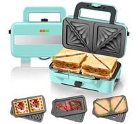 Appareil Croque Monsieur 3 en 1, Gaufrier 1200W avec Contrôle de Température à 5 Vitesses, Machine à Sandwich avec 3 Plaques Antiadhésives pour Sandwich, Gaufres, Viande, Lumières LED,Vert Menthe