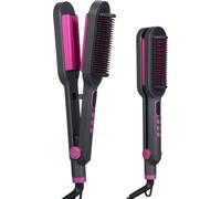 Appareil de coiffure double usage, fer à lisser et à boucler 2 en 1, température réglable, rose