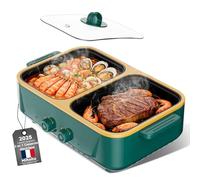 Appareil de cuisson électrique 2 en 1 combinant fondue et grill,1000W double contrôle de la température, chauffe rapide - Idéal pour les grillades, les steaks, les nouilles et plus encore (Vert K)