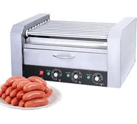 Appareil de cuisson et de chauffe-hot-dogs commercial à 11 rouleaux, antiadhésif, avec chauffe-pains.