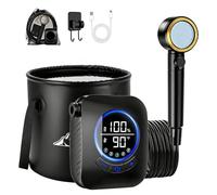 Appareil de douche de camping à piles 18650 mAh avec écran LED et seau de douche pliable de 20 l