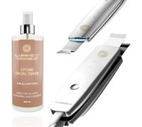 Appareil de gommage à ultrasons Lumineo avec 4 fonctions : ultrasons, ions, EMS, LED, élimine les points noirs, l'acné, nettoie les pores, exfolie, Skin Scrubber avec 400ml de toner (Lifting)