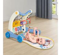 Appareil de jeu pour bébé, 2en 1 Tapis d'éveil pour bébé avec Play Piano, Cadre de marche, Tapis de jeu pour les jeunes enfants 0 à 3-12 mois-bleu