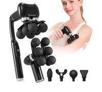 Appareil de massage à double tête, pistolet de massage à impact amovible avec poignée allongée, masseur du dos à main, masseur des tissus profonds, 5 têtes de massage interchangeables