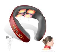 Appareil de massage du cou, 11 en 1, 6 modes, 9 niveaux d'intensité, appareil de massage électrique portable, masseur de cou avec chaleur, anti-douleur, cou pour bureau et maison (rouge)