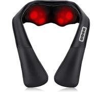 FISHTEC - Masseur Cervical Cou Epaules et Dos - Appareil de Massage Électrique Chauffant - Massage avec Rouleaux Shiatsu - 3 Vitesses Réglables - Cuir - Gris