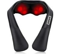 FISHTEC - Masseur Cervical Cou Epaules et Dos - Appareil de Massage Électrique Chauffant - Massage avec Rouleaux Shiatsu - 3 Vitesses Réglables - Cuir - Gris