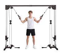 Appareil de musculation double poulie vis à vis crossover charge libre avec haltère 2 x 50kg dim. 245L x 85l x 207H cm