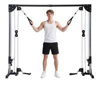 Appareil de musculation SPORTNOW double poulie vis à vis crossover, charge libre avec haltère 2 x 50kg - dim. 245L x 85l x 207H cm